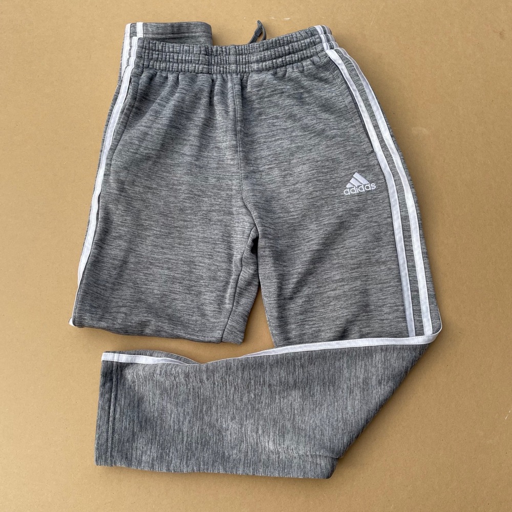 Adidas Track Pants Kids Size M 10/12 Grey‎ Good Heathered 3-Stripe Sweatpants